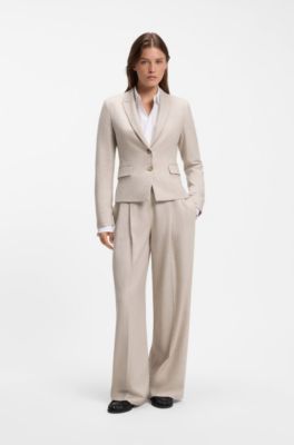 Slim-fit blazer in melange flannel, Light Beige