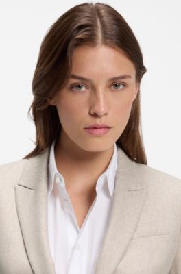 Slim-fit blazer in melange flannel, Light Beige