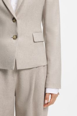 Slim-fit blazer in melange flannel, Light Beige