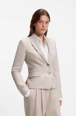 Slim-fit blazer in melange flannel, Light Beige