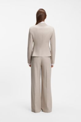 Slim-fit blazer in melange flannel, Light Beige