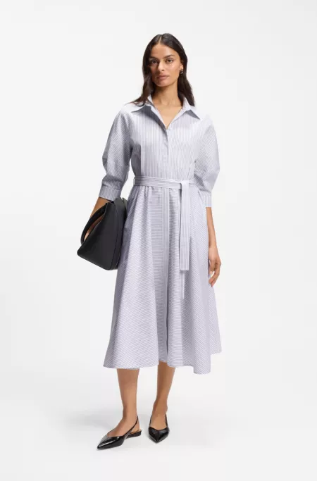 Shirt dress in striped cotton poplin