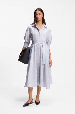 Shirt dress in striped cotton poplin