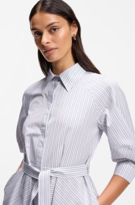Shirt dress in striped cotton poplin, Patterned