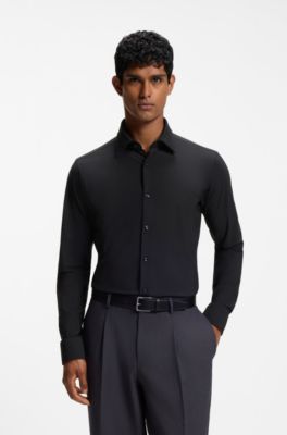 Chemise Regular en jersey stretch performant, Noir