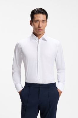 Regular-fit shirt in performance-stretch jersey, White