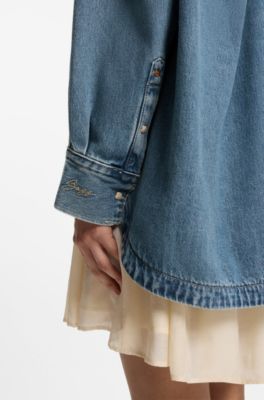Oversize-fit shirt in vintage rigid denim, Light Blue