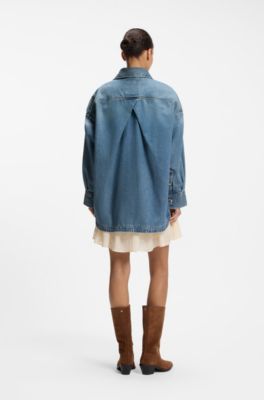 Oversize-fit shirt in vintage rigid denim, Light Blue