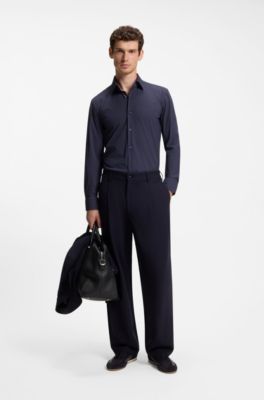 Slim-fit shirt in printed performance-stretch fabric, Blue Patterned