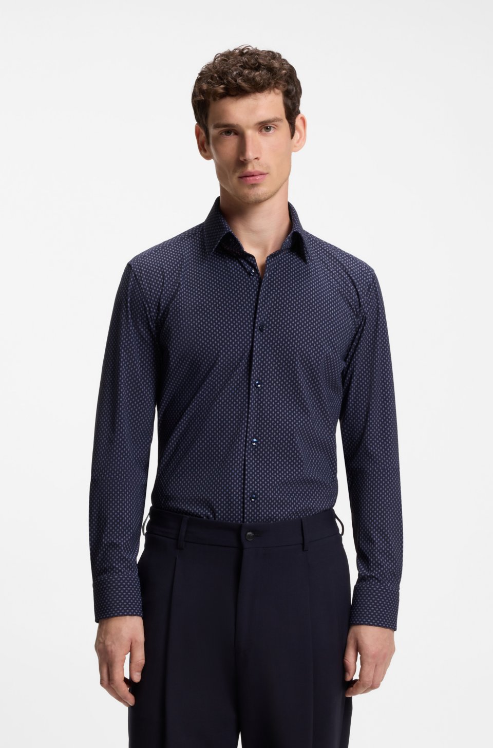 Slim-fit shirt in printed performance-stretch fabric