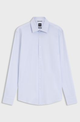 Slim-fit shirt in printed performance-stretch fabric, Light Blue