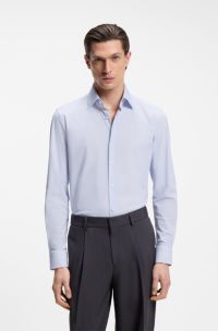Slim-fit shirt in printed performance-stretch fabric, Light Blue