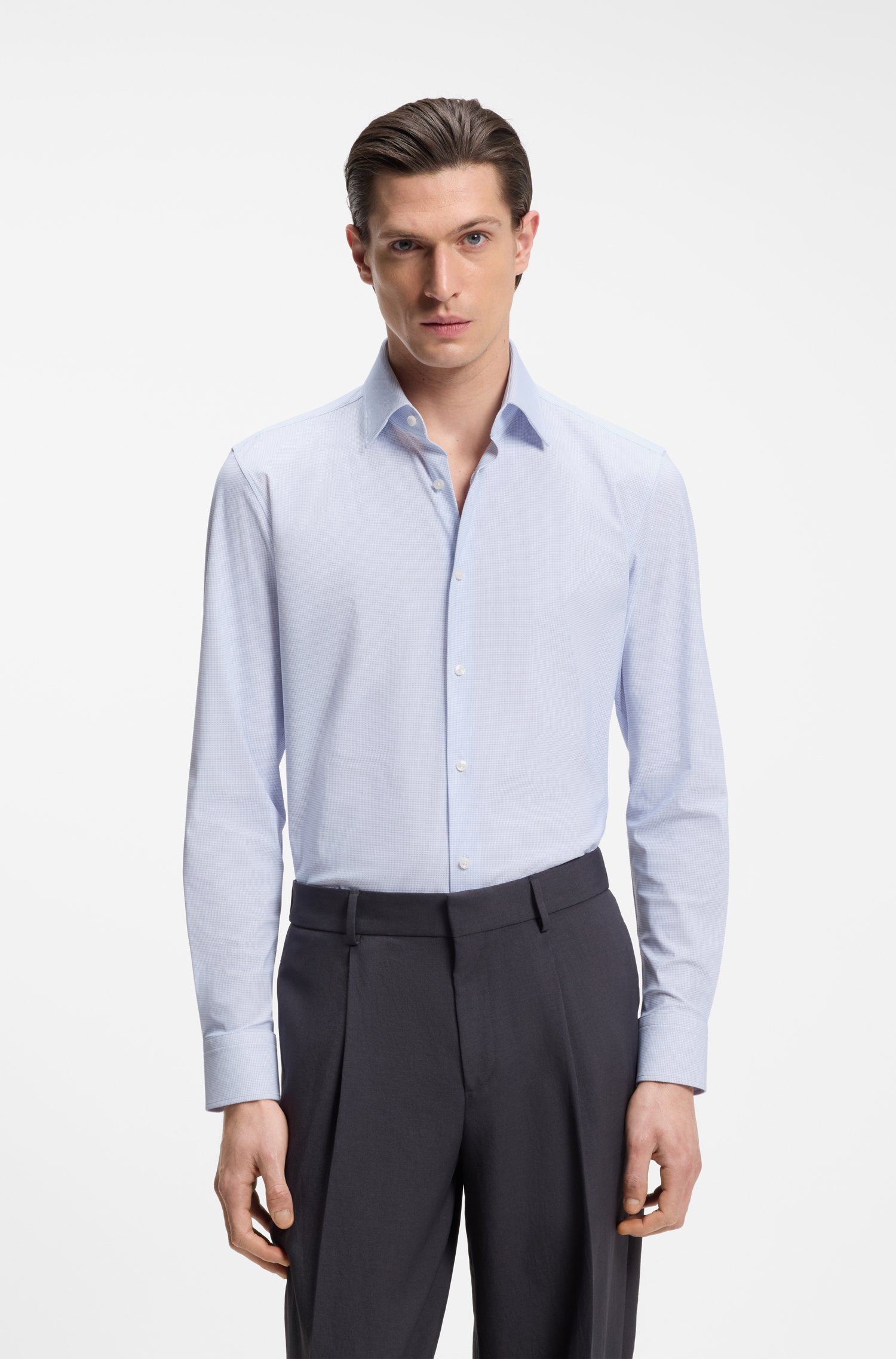 Boss Slim-fit shirt in printed performance-stretch fabric skjortor & blusar herr