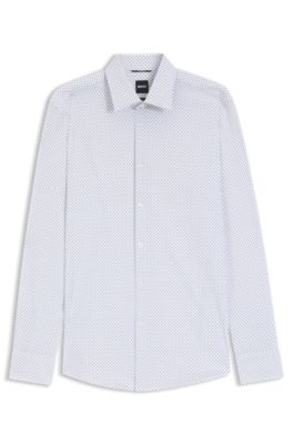 Slim-fit shirt in printed performance-stretch fabric, Light Blue Patterned