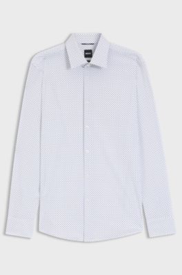 Slim-fit shirt in printed performance-stretch fabric, Light Blue Patterned