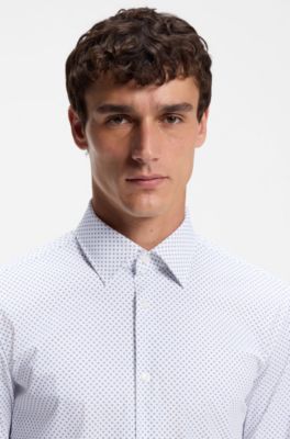Slim-fit shirt in printed performance-stretch fabric, Light Blue Patterned