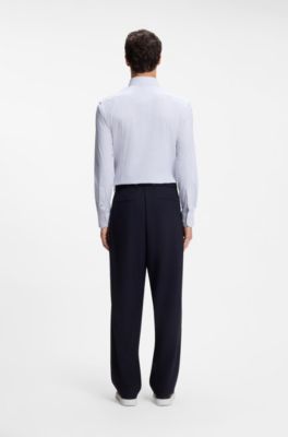 Slim-fit shirt in printed performance-stretch fabric, Light Blue Patterned