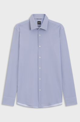 Slim-fit shirt in printed performance-stretch fabric, Light Blue Patterned
