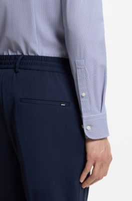 Slim-fit shirt in printed performance-stretch fabric, Light Blue Patterned