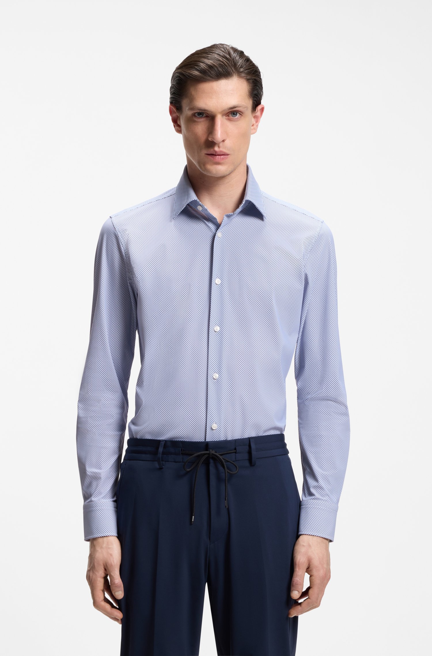 Boss Slim-fit shirt in printed performance-stretch fabric skjortor & blusar herr