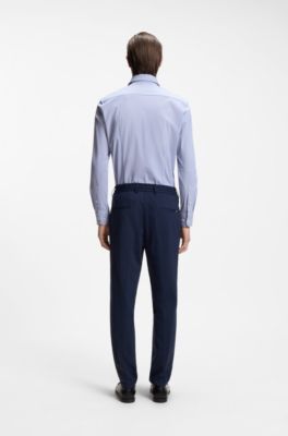 Slim-fit shirt in printed performance-stretch fabric, Light Blue Patterned