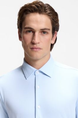 Regular-fit zakelijk overhemd van stretchjersey, Lichtblauw