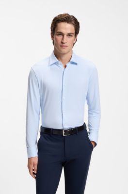 Regular-fit zakelijk overhemd van stretchjersey, Lichtblauw