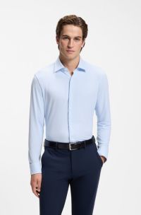 Camisa business regular fit en jersey el&aacute;stico, Celeste