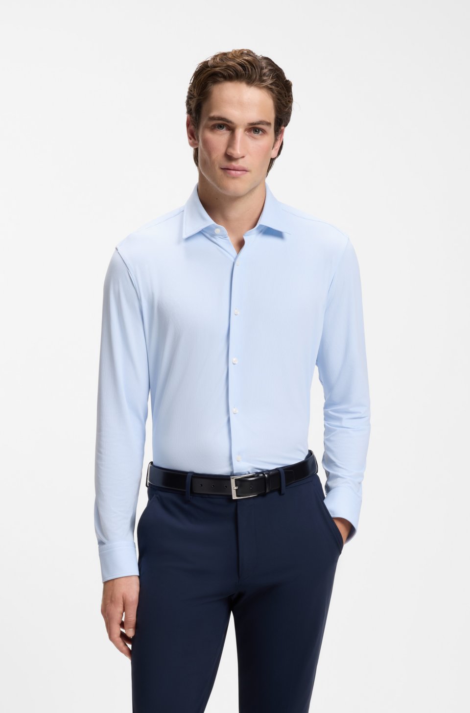 Regular-fit business shirt in stretch jersey