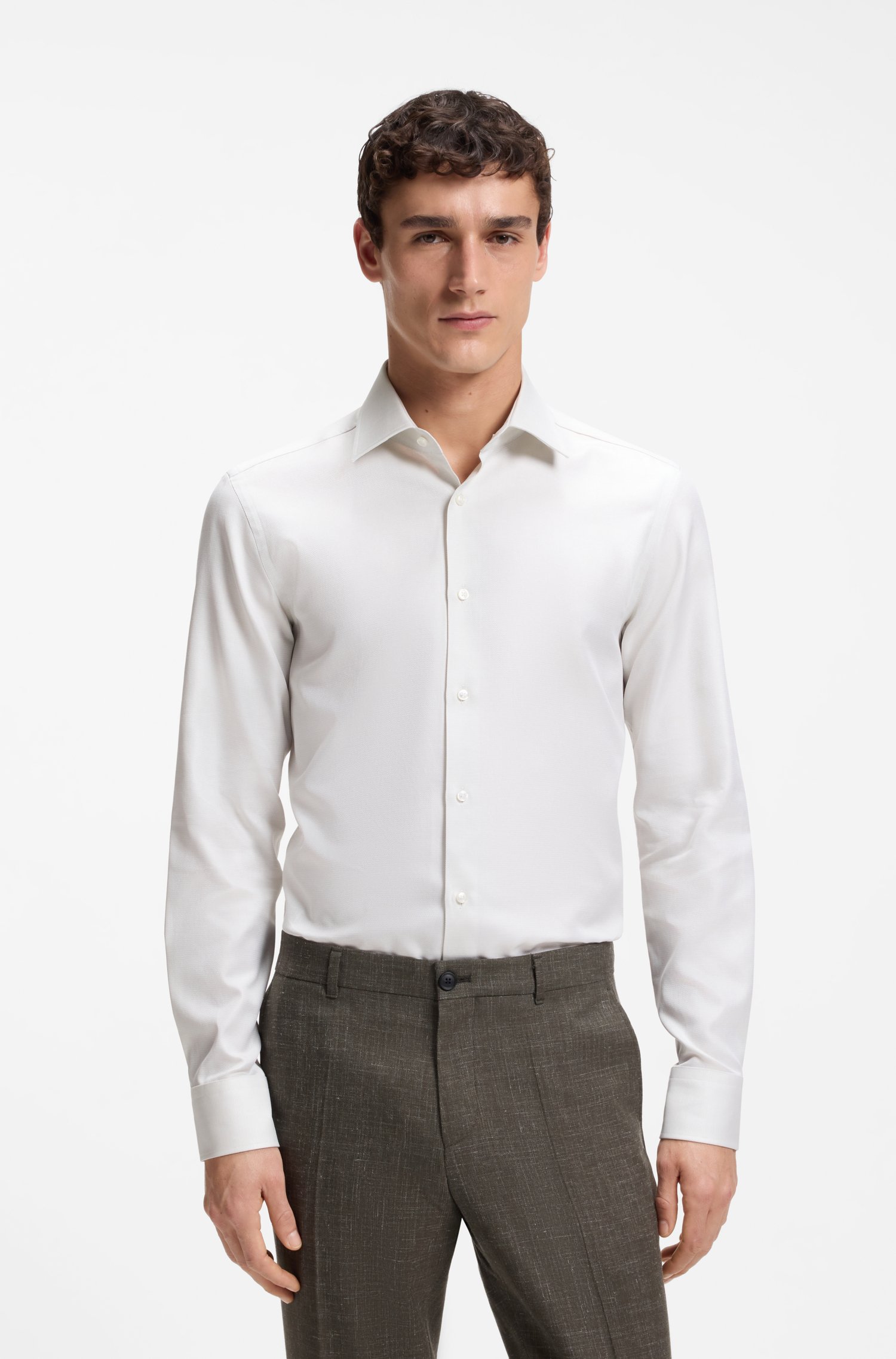 Boss Slim-fit shirt in refined Italian cotton skjortor & blusar herr