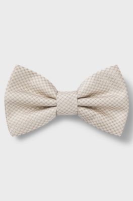 BOSS ONE Silk bow tie in micro-patterned jacquard, Natural