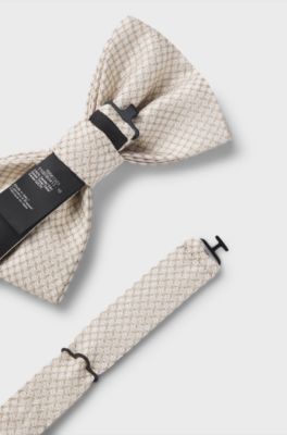 BOSS ONE Silk bow tie in micro-patterned jacquard, Natural