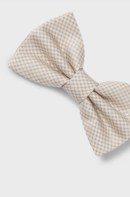 BOSS ONE Silk bow tie in micro-patterned jacquard, Natural