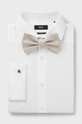 BOSS ONE Silk bow tie in micro-patterned jacquard, Natural