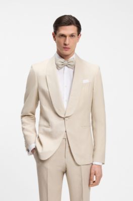 BOSS ONE Silk bow tie in micro-patterned jacquard, Natural