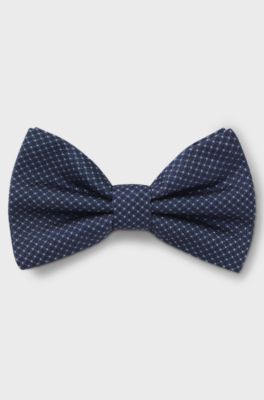 BOSS ONE Silk bow tie in micro-patterned jacquard, Dark Blue