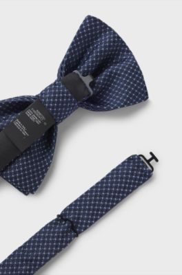 BOSS ONE Silk bow tie in micro-patterned jacquard, Dark Blue