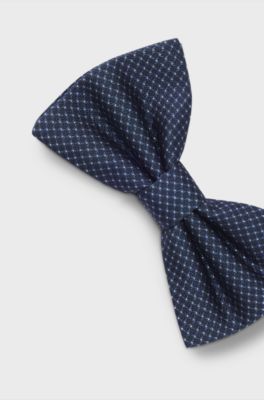 Silk bow tie in micro-patterned jacquard, Dark Blue