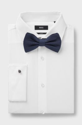 BOSS ONE Silk bow tie in micro-patterned jacquard, Dark Blue