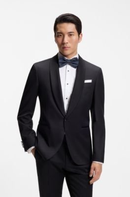 BOSS ONE Silk bow tie in micro-patterned jacquard, Dark Blue
