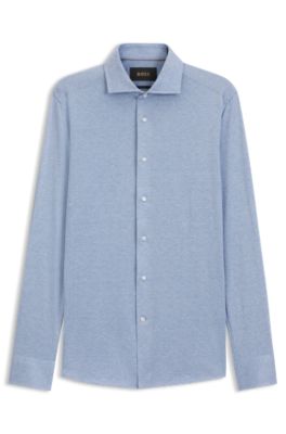 Slim-fit shirt in cotton and silk, Light Blue