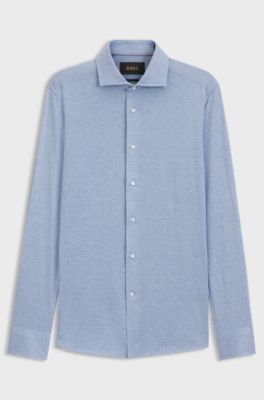 Slim-fit shirt in cotton and silk, Light Blue
