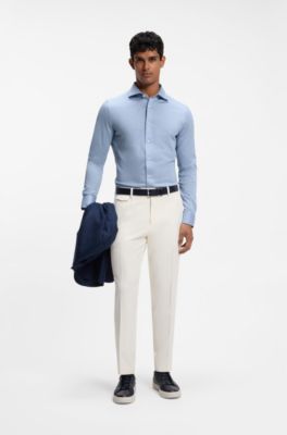 Slim-fit shirt in cotton and silk, Light Blue