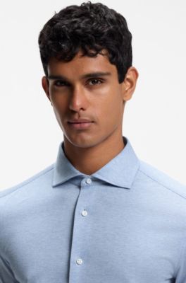 Slim-fit shirt in cotton and silk, Light Blue