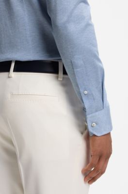 Slim-fit shirt in cotton and silk, Light Blue
