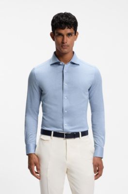 Slim-fit shirt in cotton and silk, Light Blue