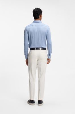Slim-fit shirt in cotton and silk, Light Blue