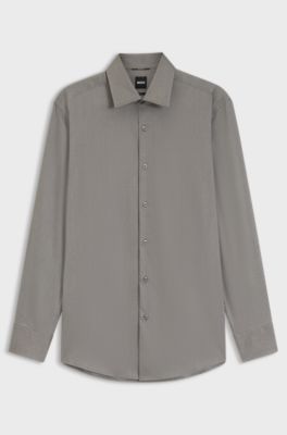 Camicia slim fit in misto cotone lavorato termoregolante, Verde