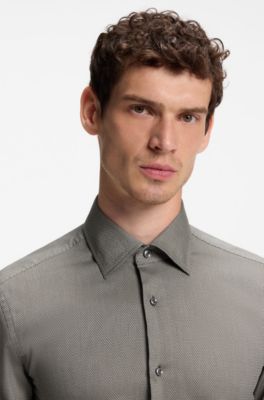 Camicia slim fit in misto cotone lavorato termoregolante, Verde