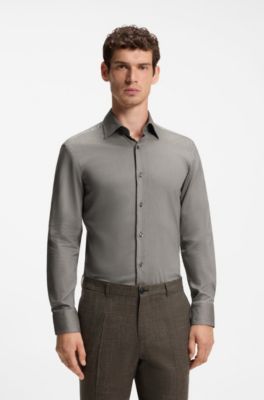 Camicia slim fit in misto cotone lavorato termoregolante, Verde